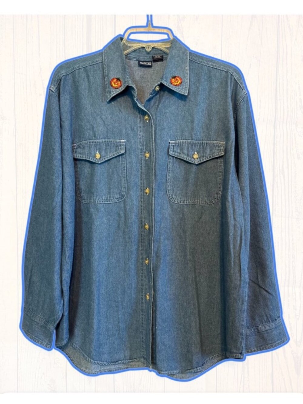 Honors Long Denim Halloween Pumpkin Women’s Shirt Size M Runs Large